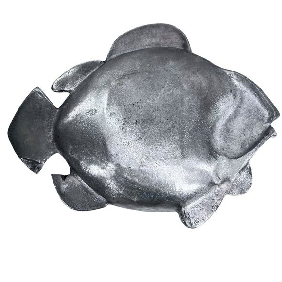 Vtg Fish Aluminum Pewter Serving Bowl Tray Platter Metal Fins Scales MCM - Picture 6 of 9